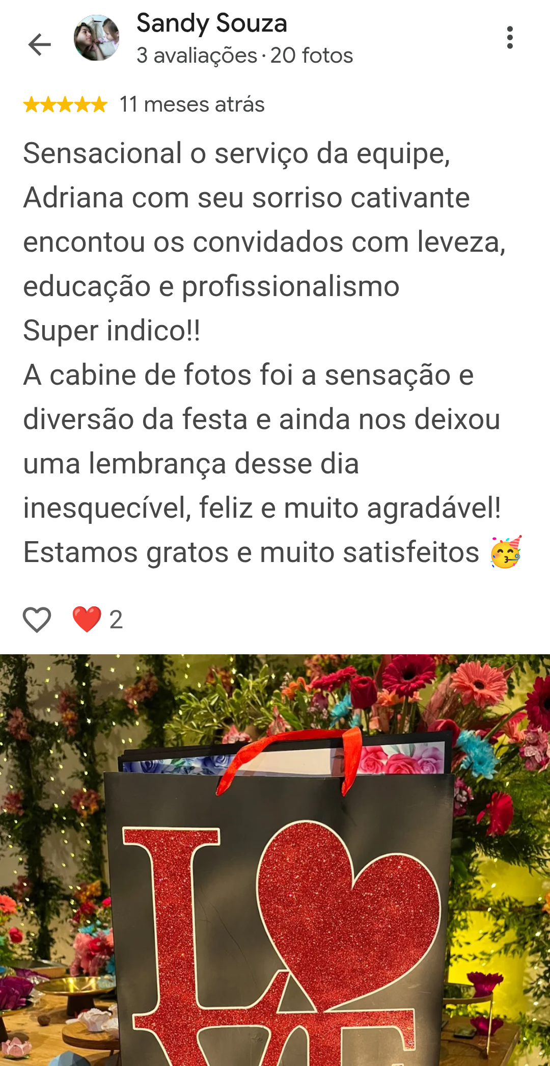 Avalia&ccedil;&atilde;o 5 estrelas no Google elogiando a qualidade das fotos impressas