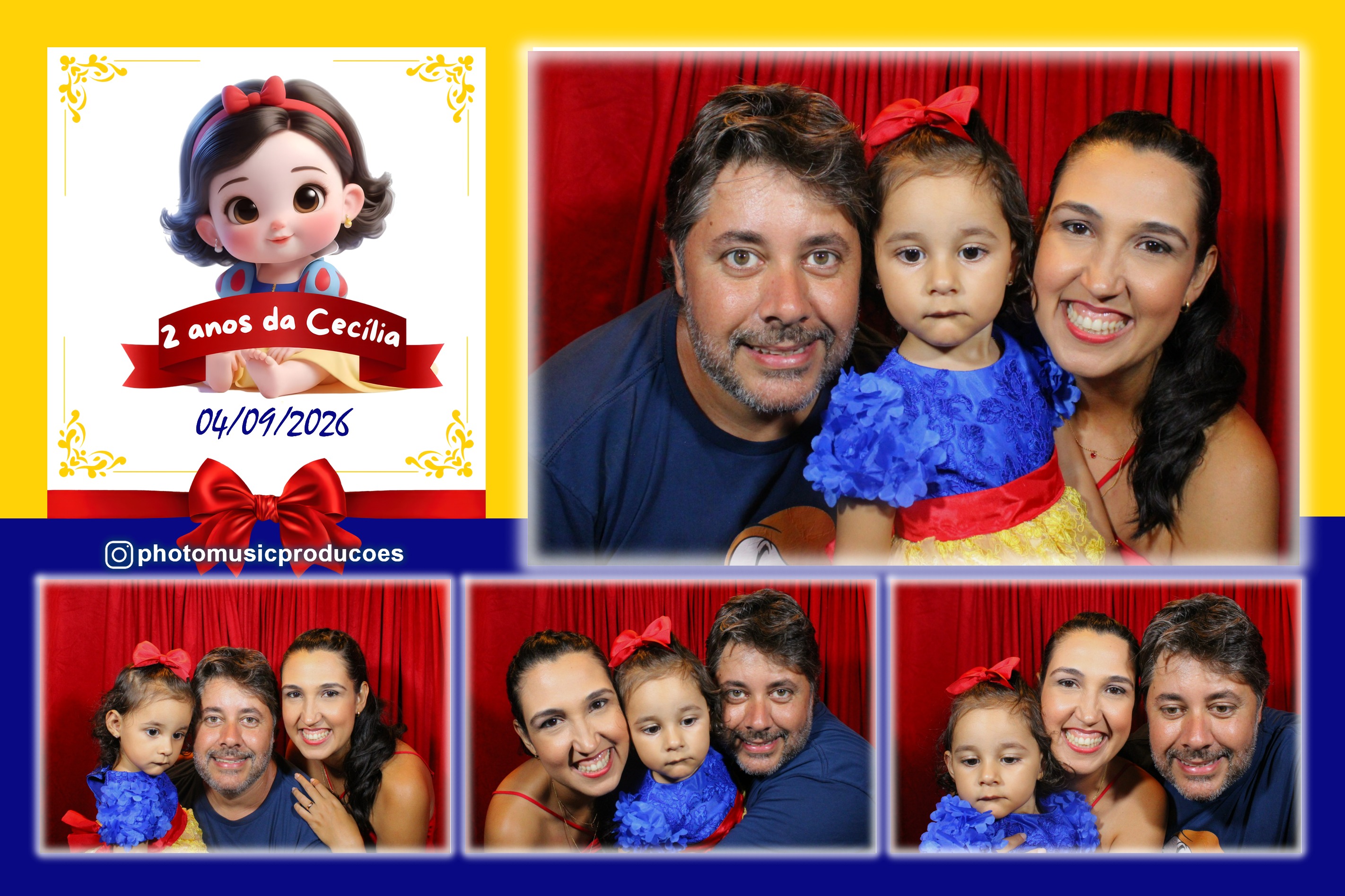 A foto impressa: 10x15, com a moldura do seu evento